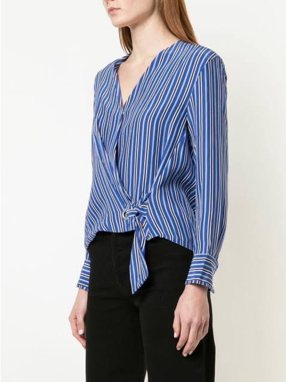 rag & bone Felix Popover Blue and White Striped Tie-Front Blouse Small